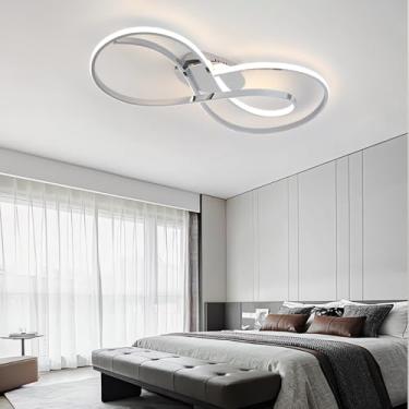 Imagem de Luminária de teto LED, 50W, moderna e regulável com controle remoto, 3000K-6000K, lustre de embutir, luminária em acrílico preto para sala de estar, quarto, sala de jantar e escritório (crom