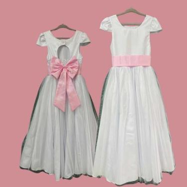 Imagem de Vestido Infantil Longo Branco com Tule e Faixa Rosa Bebê Serenity Dami
