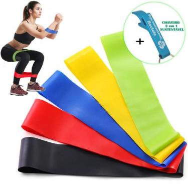 Imagem de Kit 5 Faixas Elásticas Thera Band Exercício Pilates Yoga + Chaveiro CB