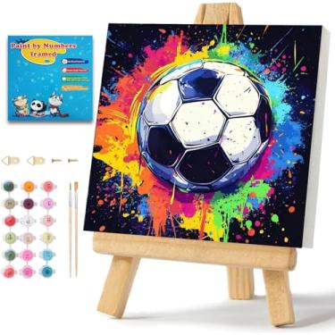 Imagem de ICYANART Kit de pintura por números para crianças com moldura e cavalete, pintura de futebol por número, crianças de 6 a 8 a 12 anos, pintura a óleo de futebol para meninos e decoração de arte de