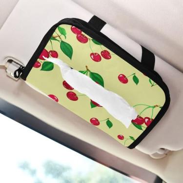 Imagem de SEHANY Lindo porta-lenços de papel de carro cereja rosa, caixa de lenços de carro, viseira solar, porta-guardanapos retangular, dispensador de máscara de carro, caixa de lenços para veículos
