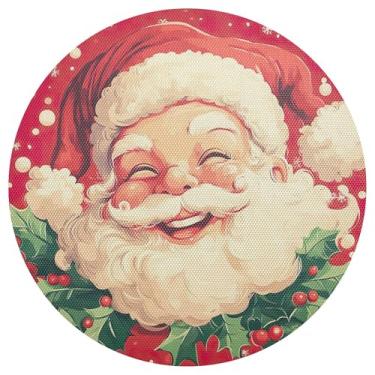Imagem de xigua Jogo americano redondo de Natal Papai Noel, conjunto de 6, tapete de mesa redondo antiderrapante resistente ao calor, tapetes de mesa de 48 cm para decoração de cozinha, jantar e festa