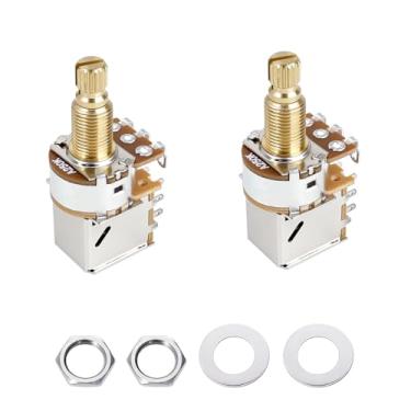 Imagem de Banworks Potenciômetros de guitarra push pull com rosca Full Brass A250K M8 tamanho métrico com 18 estrias (18 mm de comprimento) Potenciômetros cônicos de áudio para guitarras Squier, Epiphone