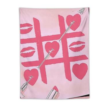 Imagem de Cruz Vermelha Coração Flecha Batom Tapeçaria Retrô Moda Pendurada na Parede Rosa Vermelho Decoração Estética Para Sala de Estar Quarto Elegante Arte de Casa Ornamento Romântico Edgy Tapeçaria 76 x 101