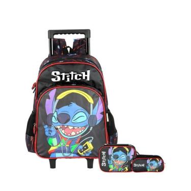 Imagem de Kit Lilo Stitch Mochila Rodas + Estojo Box e Triplo Menino - Luxcel, p