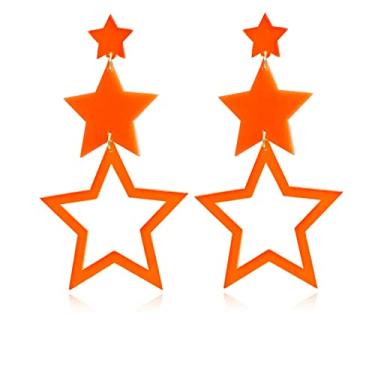Imagem de Brincos pendentes de gota de estrela de acrílico multicamadas coloridas neon longo pentagrama cinco pontas para mulheres meninas 80 anos 90 Y2k festa Halloween joia, Acrílico, acrílico