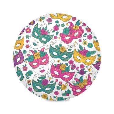 Imagem de Wassud Jogo americano com máscaras coloridas de carnaval, tapetes redondos para cozinha e jantar, tapetes laváveis e resistentes ao calor, decoração de mesa 39 cm