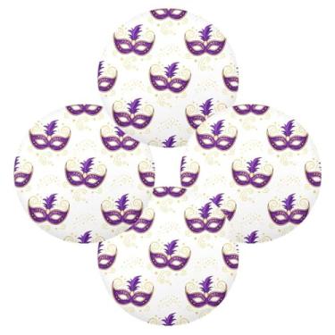 Imagem de Wassud Jogo americano conjunto de 4 tapetes de mesa redondos de carnaval para cozinha e jantar tapetes laváveis resistentes ao calor para decoração de mesa 39 cm