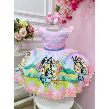 Imagem de Vestido Infantil Rosa Desenho Bluey Colorido Disney Festas - Mali Modi