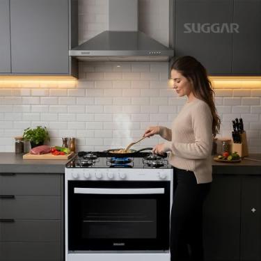 Imagem de Suggar Fogão de Piso, Gás, 5 Bocas, Mesa em Vidro Temperado, Forno 90L, Cook Essence, Branco, 64,3P x 75,5L x 92A cm, Acendimento Manual, 29,7 kg