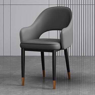 Imagem de AkosOL Modn Cadeiras de jantar cadeira de encosto médio para sala de estar, cadeira lateral de mesa com apoio de braço e pernas de metal para recepção em casa, restaurante, couro, estofado, cinza