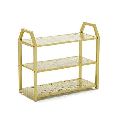 Imagem de Lss9azznmm Sapateira durável de metal sapateira doméstica 3 camadas multifuncional rack de armazenamento doméstico fácil de montar ideal para sala de estar corredor quarto (dourado) prateleira de