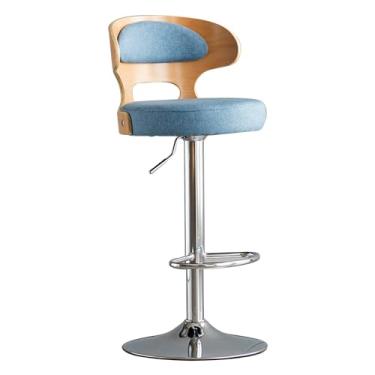 Imagem de AkosOL Banquetas de bar de couro PU giratórias ajustáveis altura banquetas modernas estofadas para cozinha ilha bar pub (cor: Pu Geen, tamanho: 63-85 cm) (algodão azul 6385 cm)