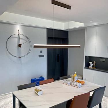 Imagem de Luminária pendente LED para mesa de jantar, design linear moderno, lustre para sala de estar, dimerizável (3000K-6000K), com controle remoto e altura ajustável (marrom, 120cm de comprimento)