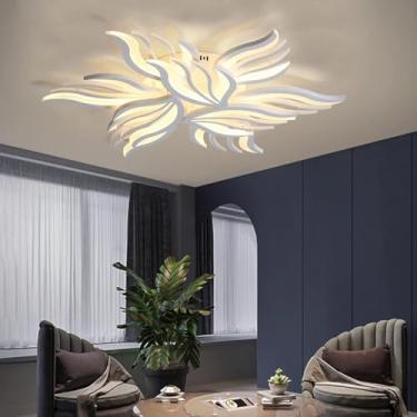 Imagem de Luminária de teto LED moderna em formato de flor com 15 chamas, dimerizável, 145W, ideal para sala de estar, quarto, cozinha, sala de jantar e corredor (branca, 9 chamas).