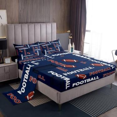 Imagem de Feelyou Jogo de lençol Queen com estampa de futebol americano, futebol americano, para crianças, adolescentes e meninas, decoração de jogadores, azul, todas as estações, 2 fronhas