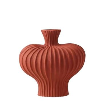 Imagem de Decoração de vaso moderna, mesa de sala de estar, decoração retrô de cerâmica leve de luxo, escultura de decoração de mesa fosca (laranja, pequena)