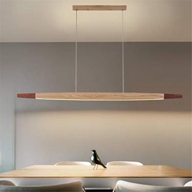 Imagem de Luminária pendente LED para sala de jantar, luminária pendente de madeira com placa de resina de carvalho, dimerizável com controle remoto, lustre com altura ajustável para café, sala de est
