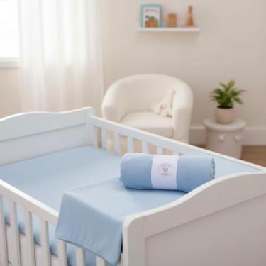 Imagem de Kit 3 Lençóis Avulsos de Malha 100% Algodão Suave com Elástico para Berço Americano Hipoalergênico 160x98x12cm Basic Azul