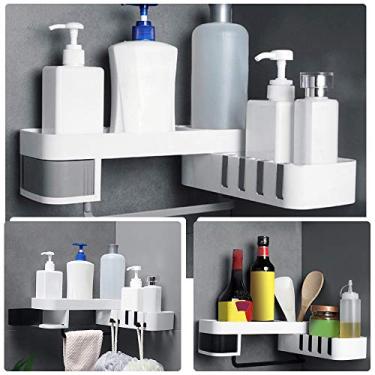 Imagem de 1 peça Prateleira de Cantinho para Chuveiro Suporte Shampoo Banheiro Organizador Cozinha Montado na Parede Giratório 180 Graus Design com Recortes Ocos Armazenamento Classificado em Cassete Instalação