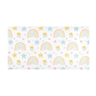 Imagem de Burbuja Tapete de corrida arco-íris estrelas tapete de cozinha antiderrapante tapete de borracha para corredor, quarto, sala de estar, decoração de entrada, lavável na máquina, 51 x 99 cm