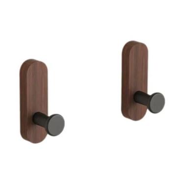 Imagem de Ganchos De Parede Multiuso Em Madeira Nogueira Nórdica, Sem Furo, Ades