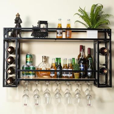 Imagem de Rack de vinho industrial montado na parede, prateleira de vinho de parede, prateleira de garrafa de vinho com suporte para taças, rack de vidro de vinho, rack de exibição multifuncional para