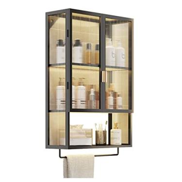 Imagem de Armário de banheiro montado na parede, organizador de armazenamento de vaso sanitário prateleira de cozinha com barra de toalhas sem perfuração armário de banheiro (cor: branco, tamanho: 50 x 14,5 x