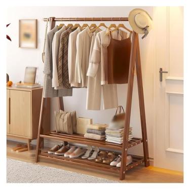 Imagem de Arara de roupas, rack de roupas, rack de roupas dobrável, rack de pendurar roupas de madeira, prateleiras de armazenamento de escritório para quarto de estar, para pendurar roupas (marrom-B, 88 cm)