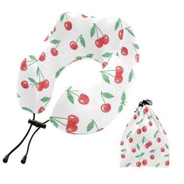 Imagem de Burbuja Almofada de pescoço de cereja para viagem, almofada de viagem de espuma viscoelástica para suporte de cabeça de carro de avião dormindo, lavável na máquina e portátil