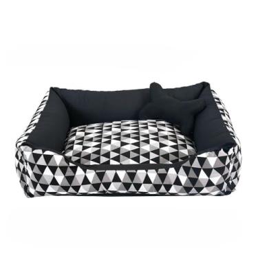 Imagem de cama pet caminha cachorro medio 60 X50 ziper removivel siliconizada fundo impermeavdel (geométrico preto)