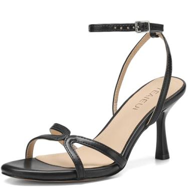 Imagem de TEAIEUI Sandálias femininas stiletto com tiras de salto alto de 7,6 cm com bico redondo e fivela na tira no tornozelo elegantes sandálias de salto aberto para festa de trabalho casual e uso diário