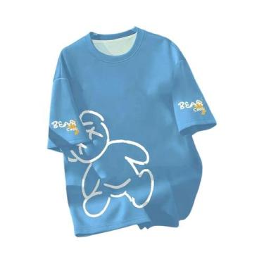 Imagem de Camiseta Masculina De Verão Com Gola Redonda, Respirável, Com Estampa 