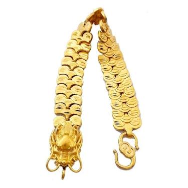 Imagem de Pulseira de ouro 24K, pulseira masculina requintada corrente cubana, corrente de cabeça de dragão feminina, adequada para pulseiras masculinas e femininas, presente de Dia dos Namorados de 20 cm