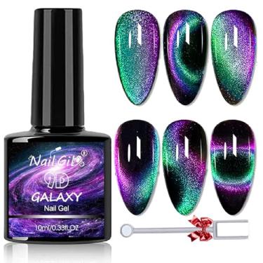 Imagem de Esmalte de gel Cat Eye, esmalte de gel olho de gato 9D, esmalte magnético Chameleon Galaxy com luz em U, cores mágicas duplas, uso profissional para presente de Natal no salão de beleza, verde e roxo