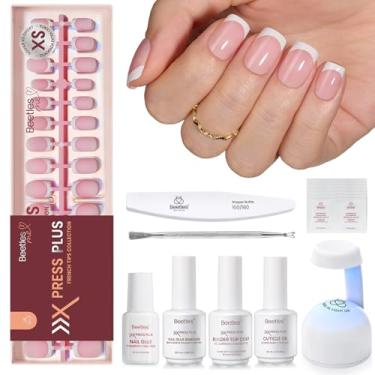 Imagem de Beetles X Press Plus Kit de unhas de gel – pêssego francês | unhas quadradas extra curtas rosa | 210 peças, kit tudo-em-um de 15 tamanhos com cola de unha, removedor, revestimento superior de