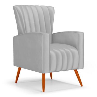 Imagem de Poltrona Decorativa Melody Com Pés Palito Veludo Cinza Claro - Desk Design