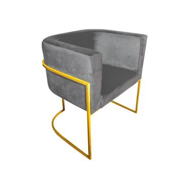 Imagem de Cadeira De Jantar Premium Base De Ferro Dourada Veludo Cinza