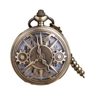 Imagem de Relógio De Bolso Masculino Retrô Steampunk De Quartzo Em Bronze Com Co