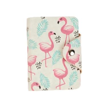 Imagem de Carteira feminina com 20 compartimentos para cartão de crédito Flamingo com 20 compartimentos para cartão de presente, porta-identidade, livreto com fecho de pressão para mulheres