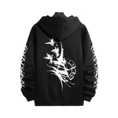 Imagem de Moletom Masculino Preto Casual Com Capuz Para Outono/Inverno, Esportiv