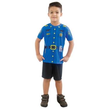 Imagem de Fantasia Infantil Polícia Camiseta Bermuda Policial Carnaval Tamanhos 