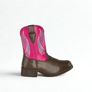 Imagem de Bota Texana Infantil Country Couro Rosa Confortável Rodeio-Feminino