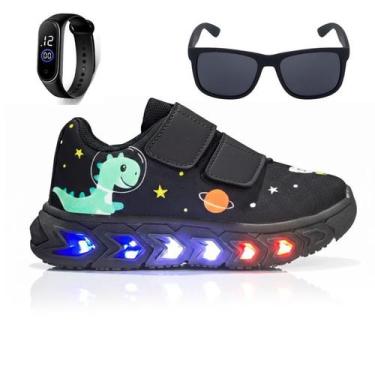 Imagem de Kit com Tênis de Led para Meninos Confortável Casual Leve + Óculos + R