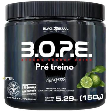 Imagem de PréTreino BOPE 150g Suplemento em Pó Black Skull B.O.P.E. Energia Disposição Caveira Preta-Unissex