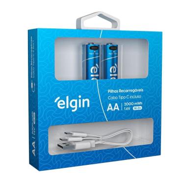 Imagem de Pilha Recarregável AA Elgin 82427 - 1200mAh - Cabo USB-C - 2 unidades