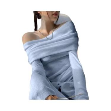 Imagem de Suéter Feminino De Tricô Ombro a Ombro Manga Longa Ajustado Pulôver Ou