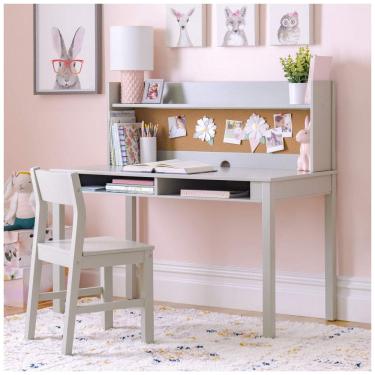 Imagem de Escrivaninha infantil Martha Stewart Living & Learning cinza com hutch, nichos e cadeira em madeira para estudo e tarefas
