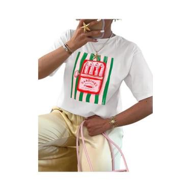 Imagem de Camiseta Casual De Verão Feminina Estilo Harajuku Com Estampa De Sardi