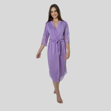 Imagem de Robe noiva feminino roupão de renda luxo hobe - ALTIE, Lavanda, GG